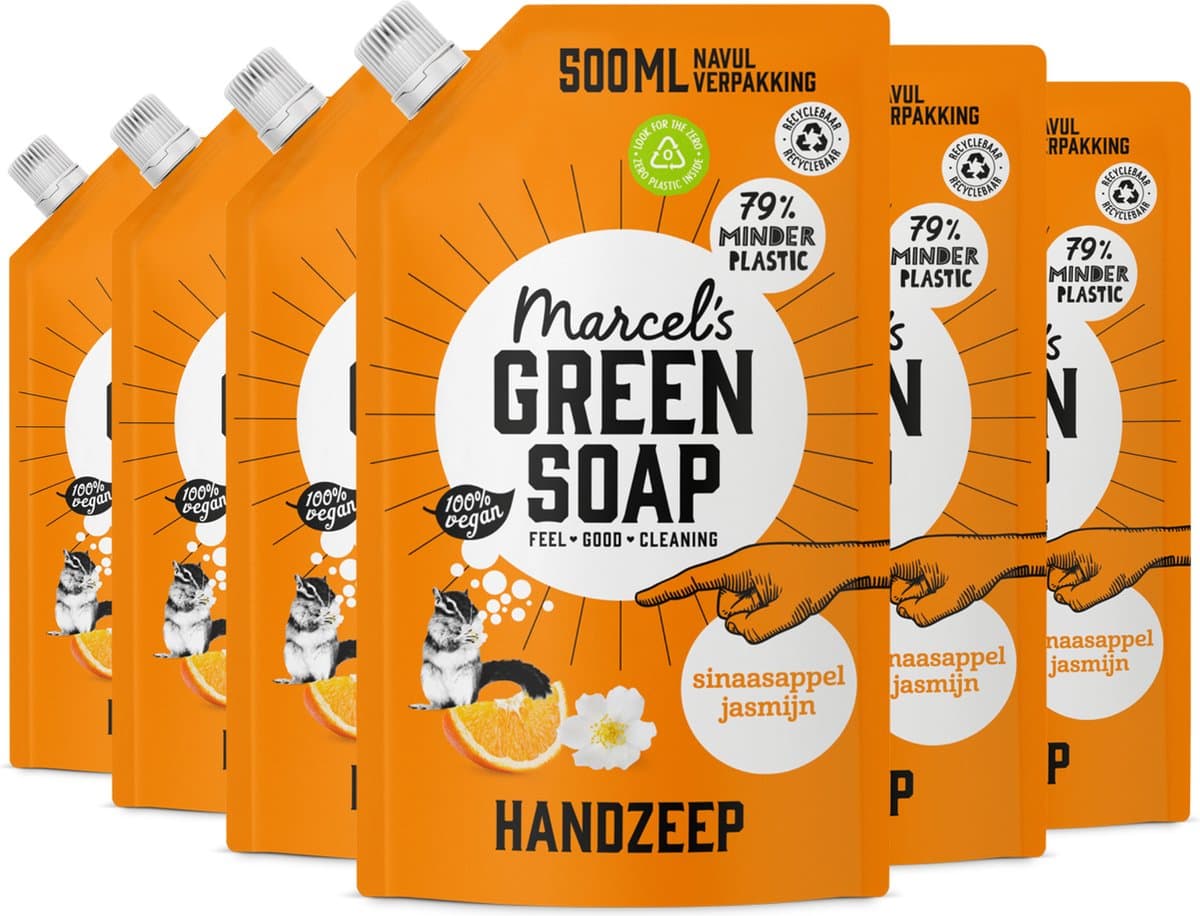 Marcel's Green Soap Handzeep Refill Sinaasappel & Jasmijn 6 x 500ml