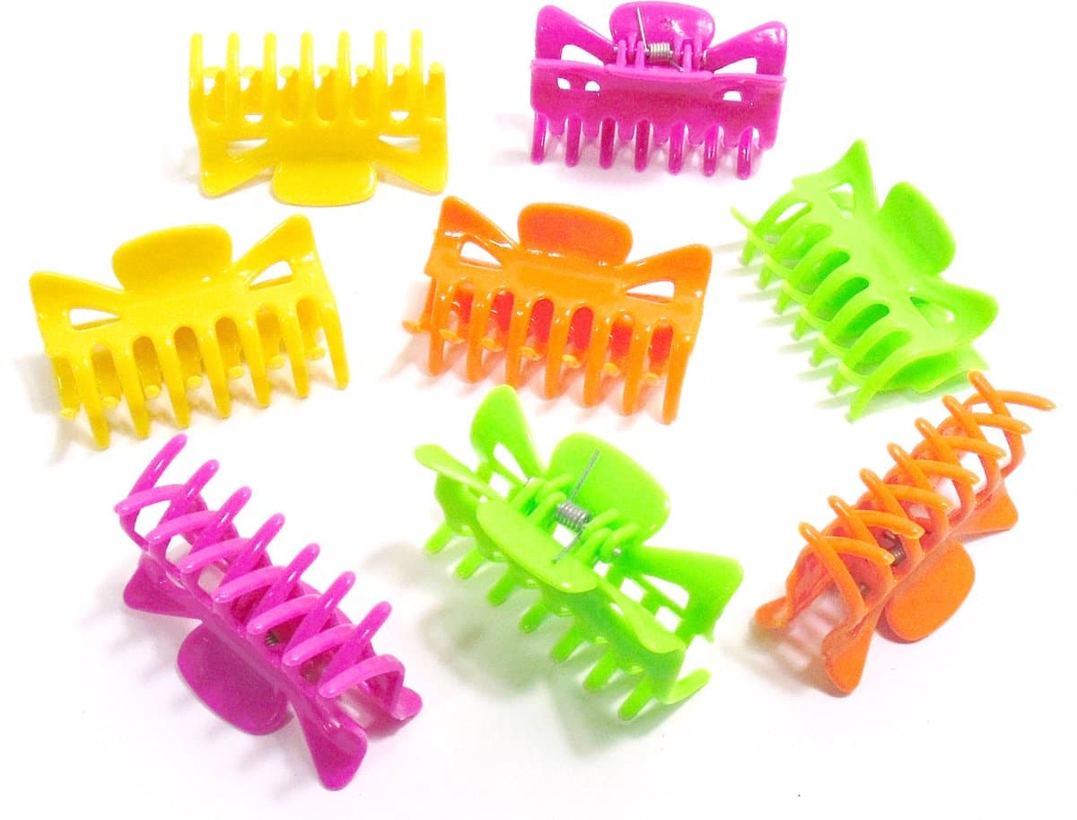 8 haarklemmen 6 cm mix 2x oranje / 2x felgroen / 2x geel/ 2x donkerroze