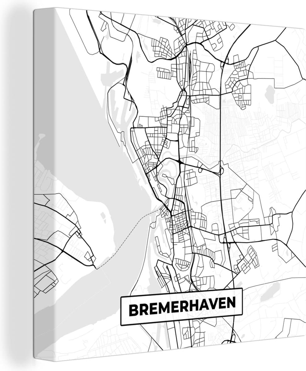 Canvas Schilderij Plattegrond - Bremerhaven - Kaart - Stadskaart - 50x50 cm - Wanddecoratie