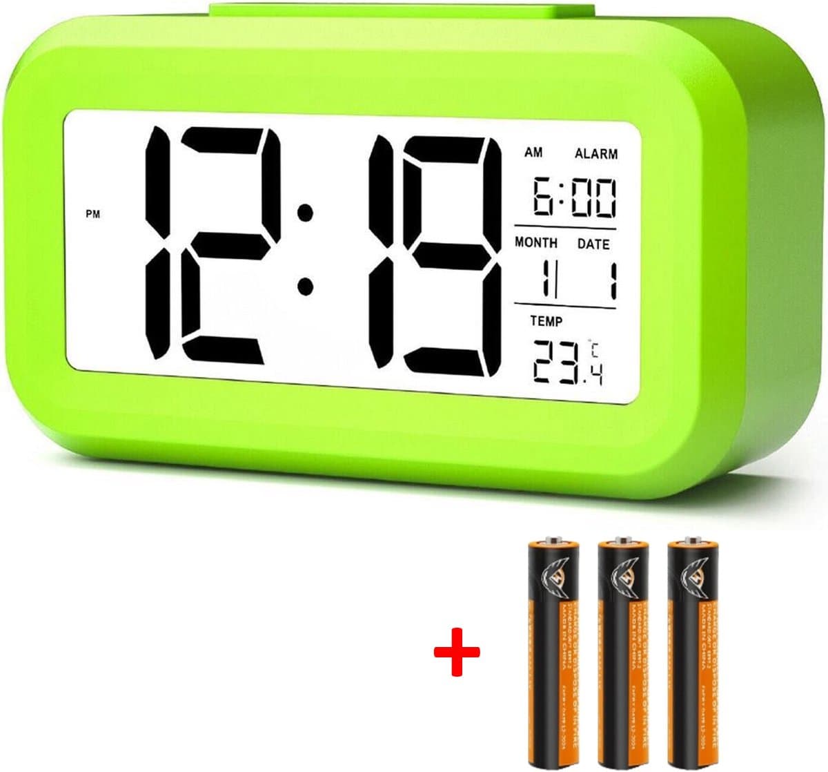BSTNL Alarmklok - Digitale Wekker - Inclusief 3 Batterijen - Klok Slaapkamer - Kinderen en Volwassenen - Snooze Functie - Wekkers Digitaal - Groen