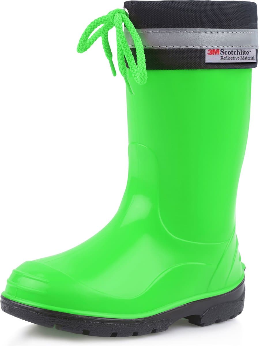 Ladeheid Kinder Regenlaarzen - Rubber - Hoog met Veters - PVC - Waterdicht – Groenzwart – 32 - LA-LMG-972-Kim