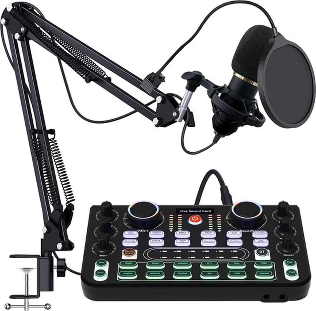 RUBEHOOW Mixer Kit Live SoundCard DJ Controller Interface, with BM800 Microphone for Live, Recording, PC, Karaoke and Game Voice
