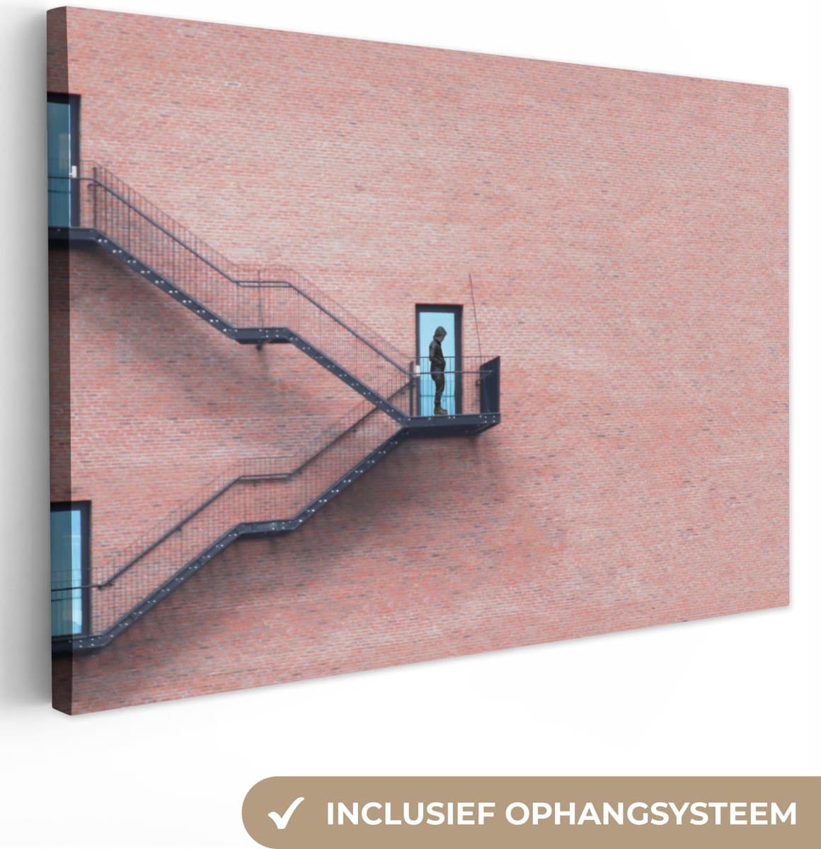 Canvas Schilderij Deur - Muur - Trap - Architectuur - 30x20 cm - Wanddecoratie