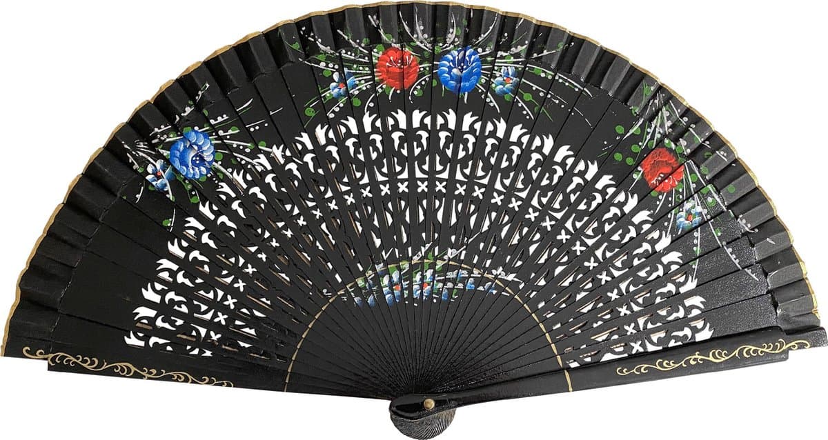 Spaanse flamenco waaier luxe - zwart hout - bij jurk - waaier - handwaaier- verkoeling zomer