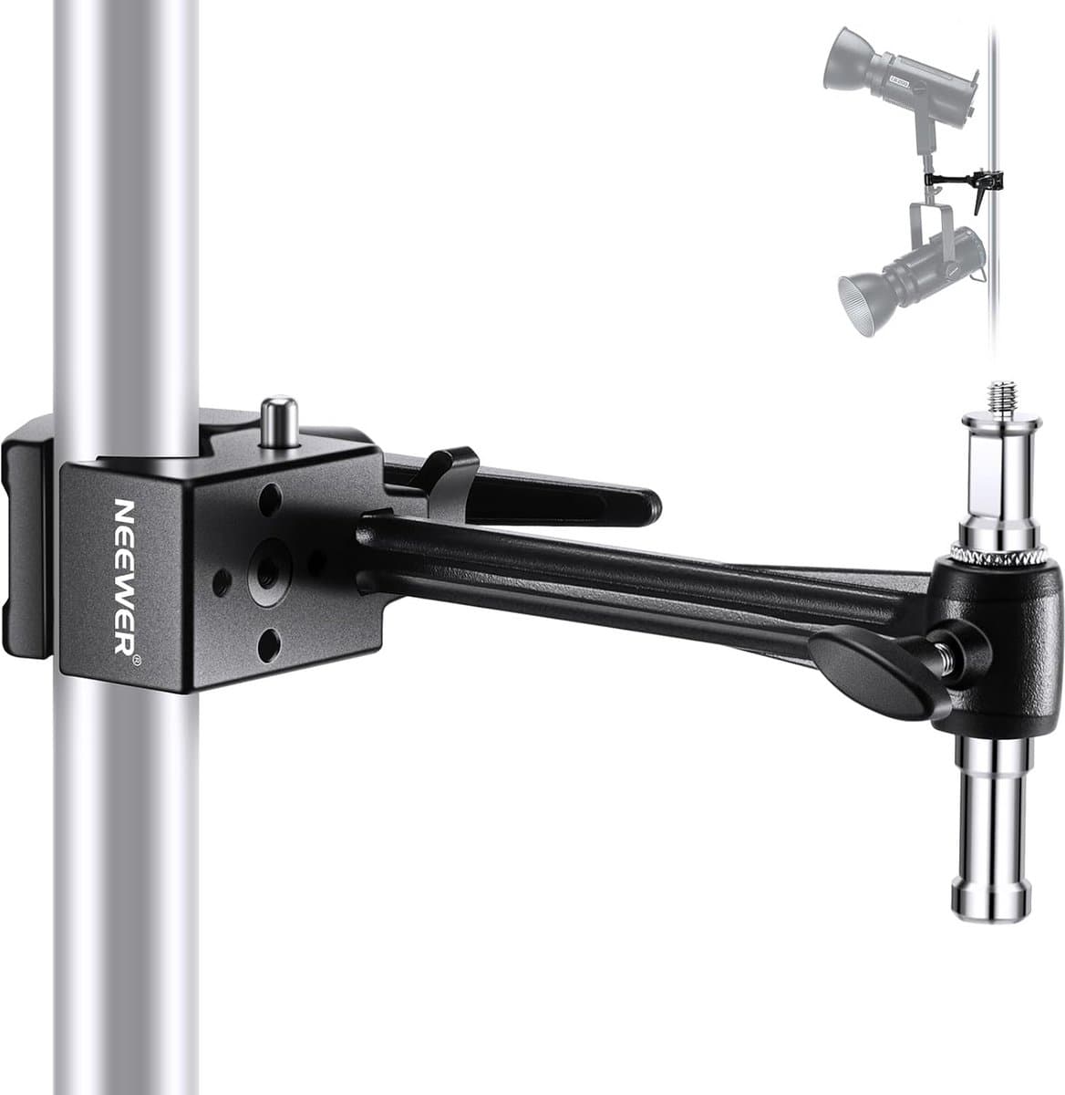 Superklem met 6 inch verlengarm voor camera en verlichting