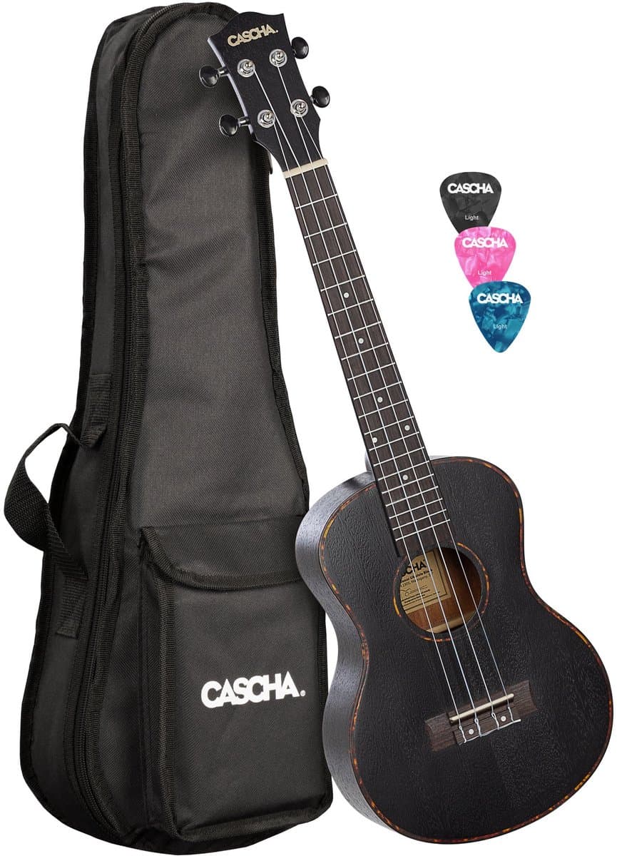 Cascha HH 2305L tenor ukelele zwart met gigbag - linkshandig