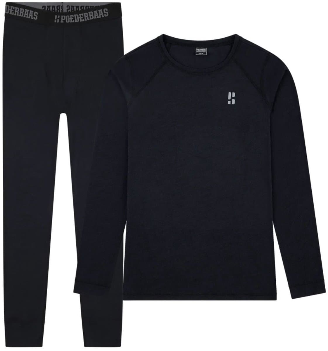 Poederbaas Thermoset Merinowol Heren - Thermoshirt + Thermolegging - Zwart - Maat XXL