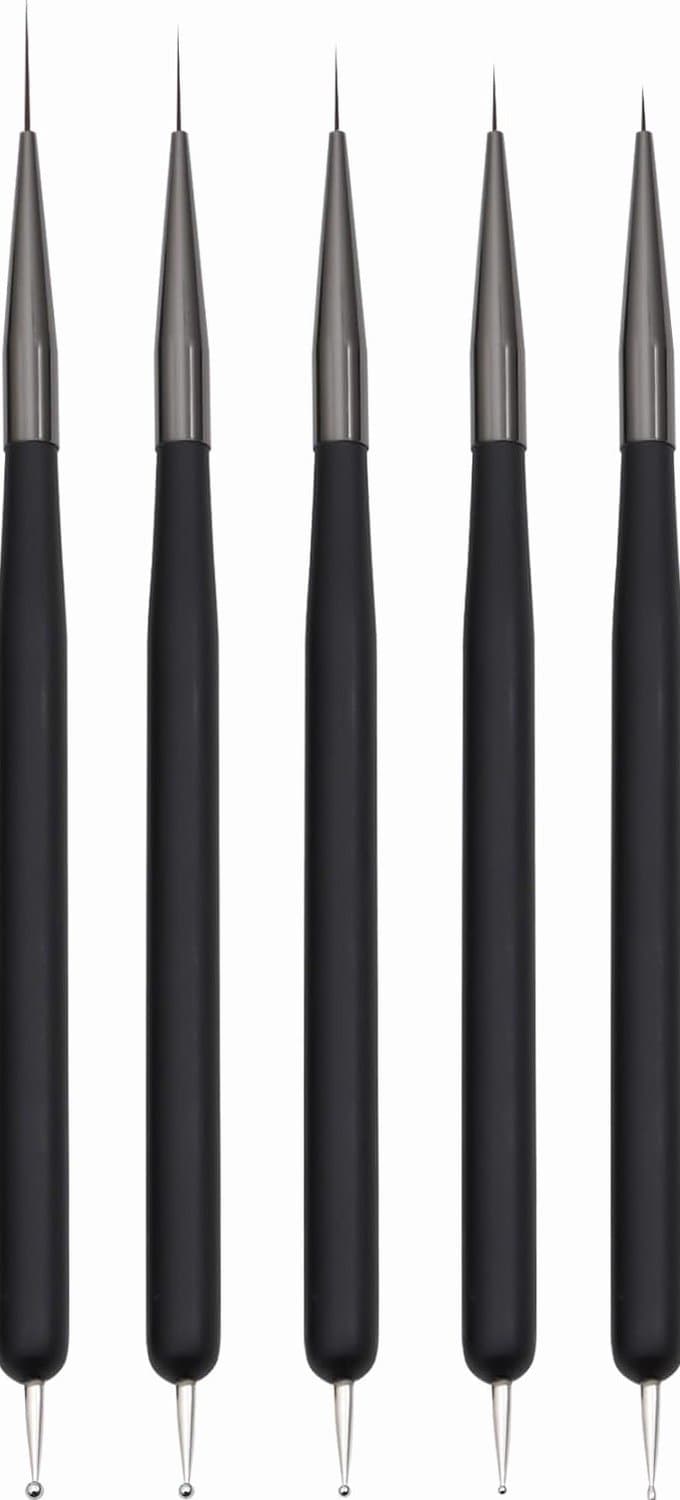 Nageldecoratie Kwasten Set - 5 stuks - Nylon - Zwart - Hoekig