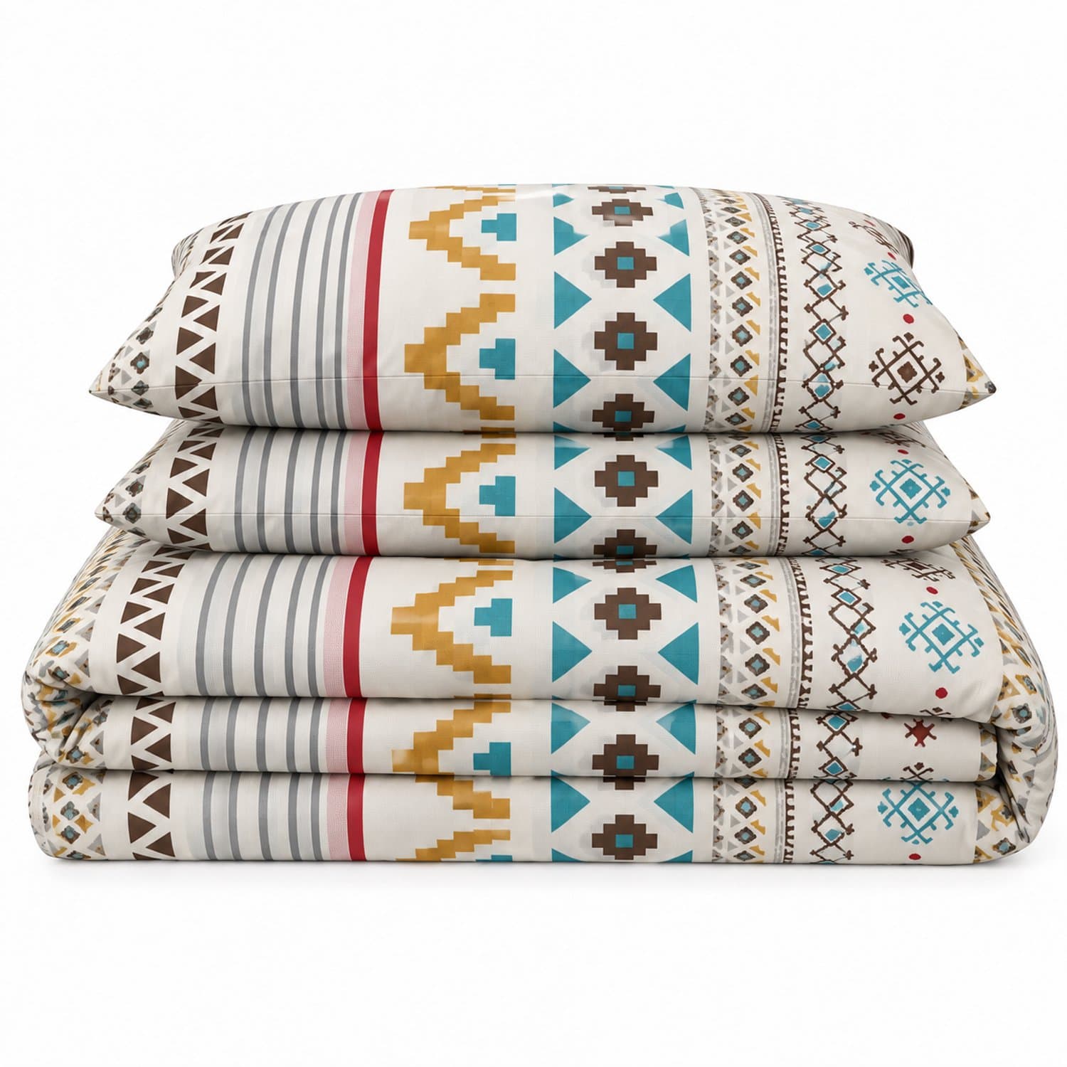 LALIVA Sierra Tweepersoons Dekbedovertrekset – 200 x 220 cm – Geometrisch – Crème/Turquoise – 100% Katoen – 2 Kussenslopen