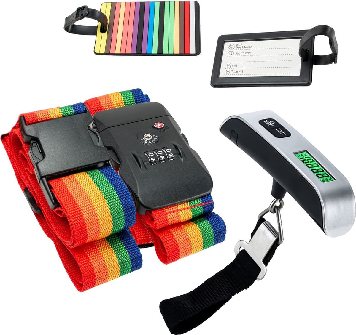 Intirilife reisset - digitale bagageweegschaal & bagageriem met TSA-combinatieslot - bagageweegschaal, hangende weegschaal, bagagecontrole, bagageriem, bagageriem