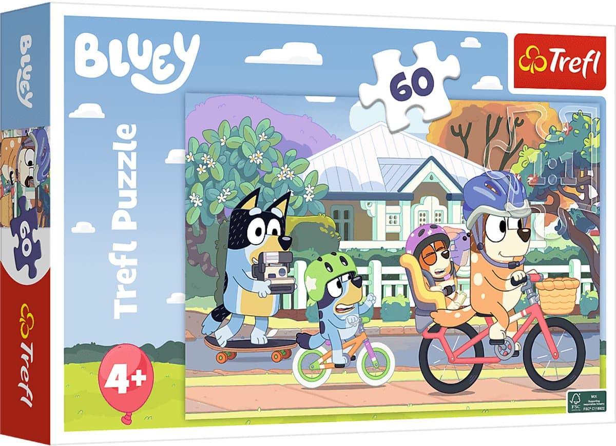 Trefl Bluey Serie – Kinderpuzzel 60 Stukjes – Lichtreflecterend Papier – Heldere Kleuren – Eco-Materialen