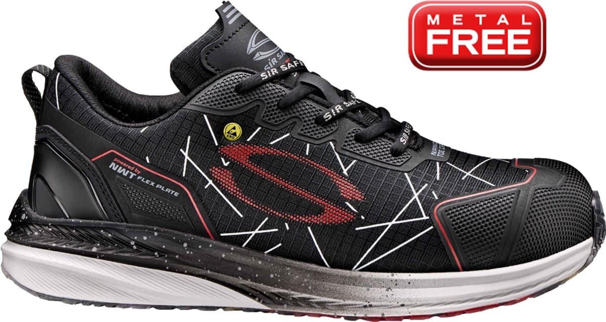 SIR SAFETY FUZZY Veiligheidsschoenen S1PS HEREN Werkschoen Zwart - Nano Fiberglas Neus en Ultralicht Textiel Tussenzool - Antislip SR - ESD Bescherming