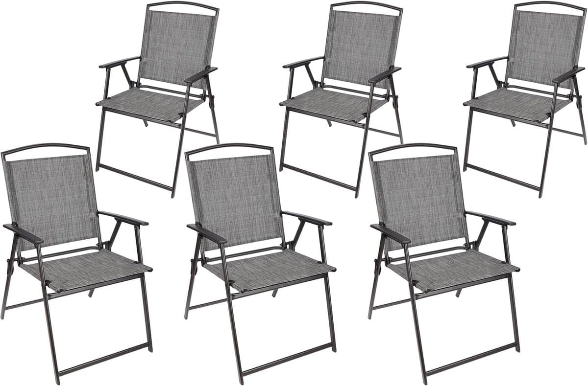 BRUBAKER Bergamo Tuinstoelen, set van 6 tuinstoelen, met hoge rugleuning, weerbestendig en ruimtebesparend, inklapbare balkonstoel, klapstoel voor camping, tuin, terras en balkon, grijs gemêleerd