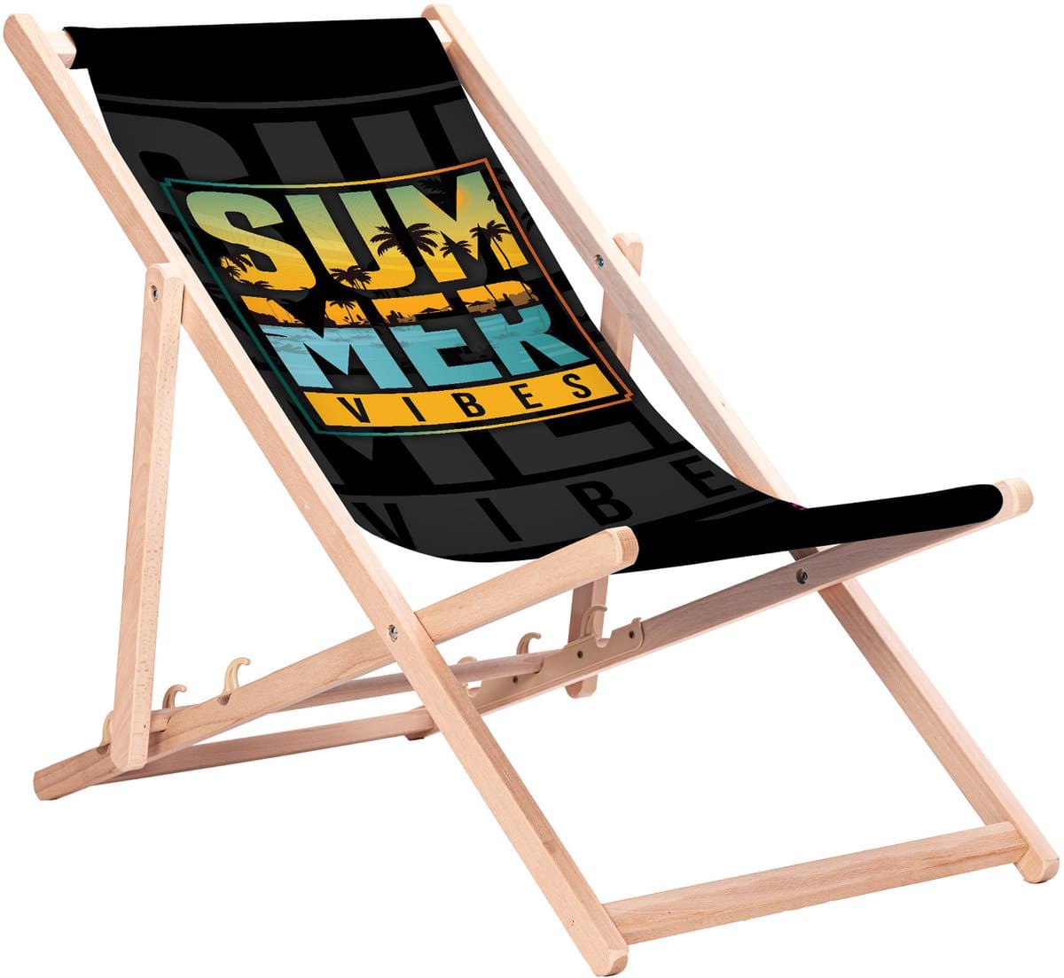 GreenBlue GB183 - Strandstoel - Klassieke beukenhouten ligstoel met 'Summer'-opdruk - tot 110 kg