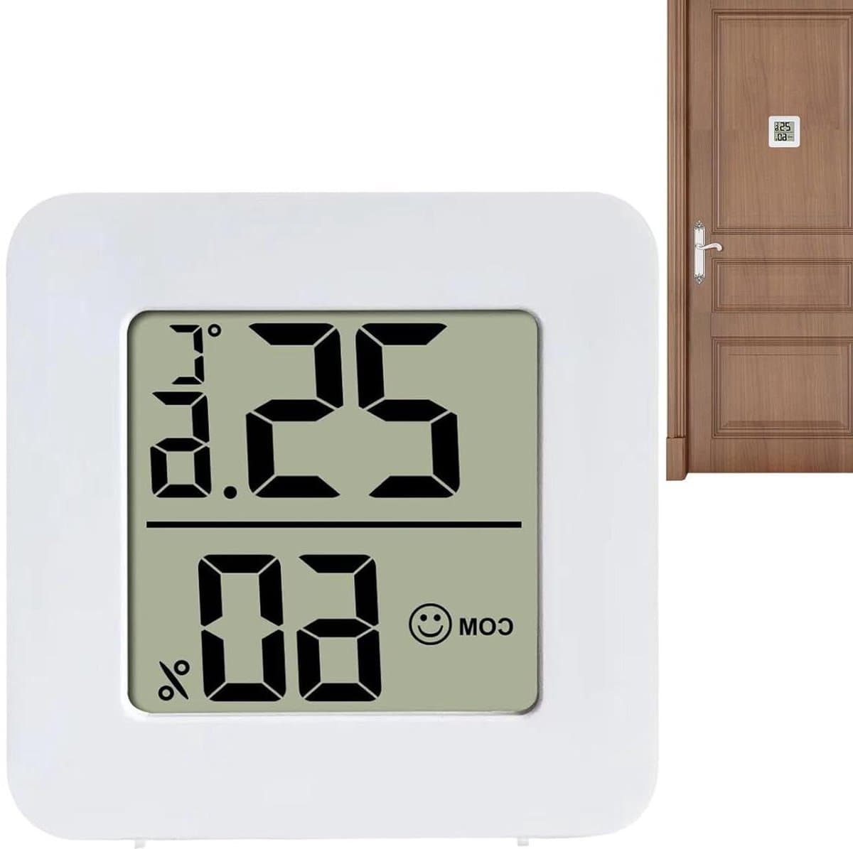 Digitale Hygrometer - Vochtigheidsmeter Temperatuurmeter - Binnenklimaat Monitoren - Comfort Indicator Gezichtje - 4.5 x 4.5 x 1.5 cm - Wit