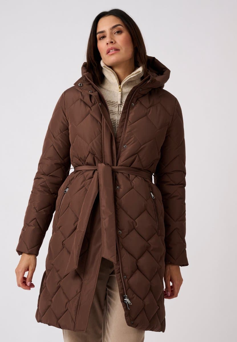 Damart - Lange gewatteerde Thermolactyl parka met ceintuur - Dames - Bruin - 50-52 (XL)