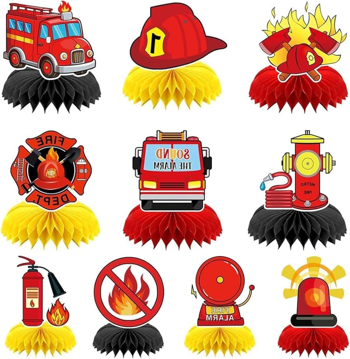 10 Stuks Brandweer Themaparty Versieringen voor Verjaardagsfeest - Herbruikbare Decoraties voor Kinderen, Brandweerauto's en Feestelijke Activiteiten