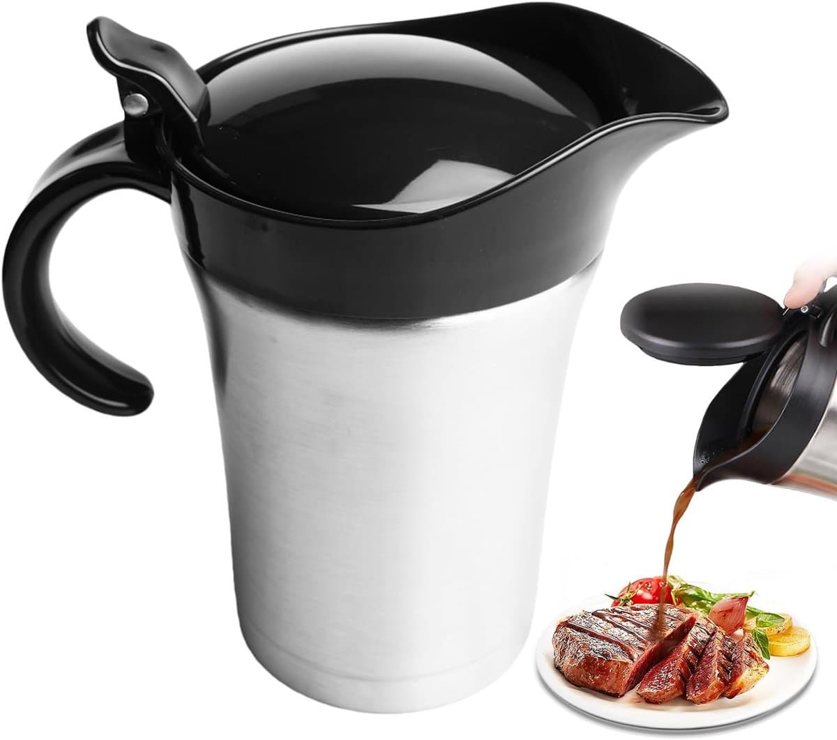 Thermosauciere van roestvrij staal, 750 ml, dubbelwandige sausdispenser met deksel voor sauzen, dressings en room