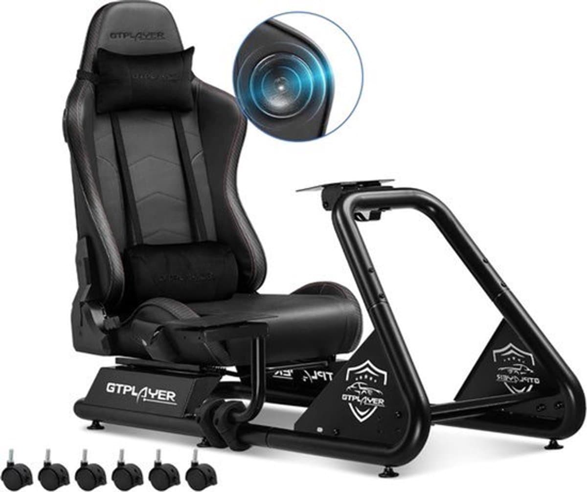 Simulator Cockpit – Sim Racing Cockpit – Racing Simulator – Racestoel – Steering Wheel Stand – Verstelbare Posities – Ingebouwde 3D Speakers – Zwarte Uitvoering