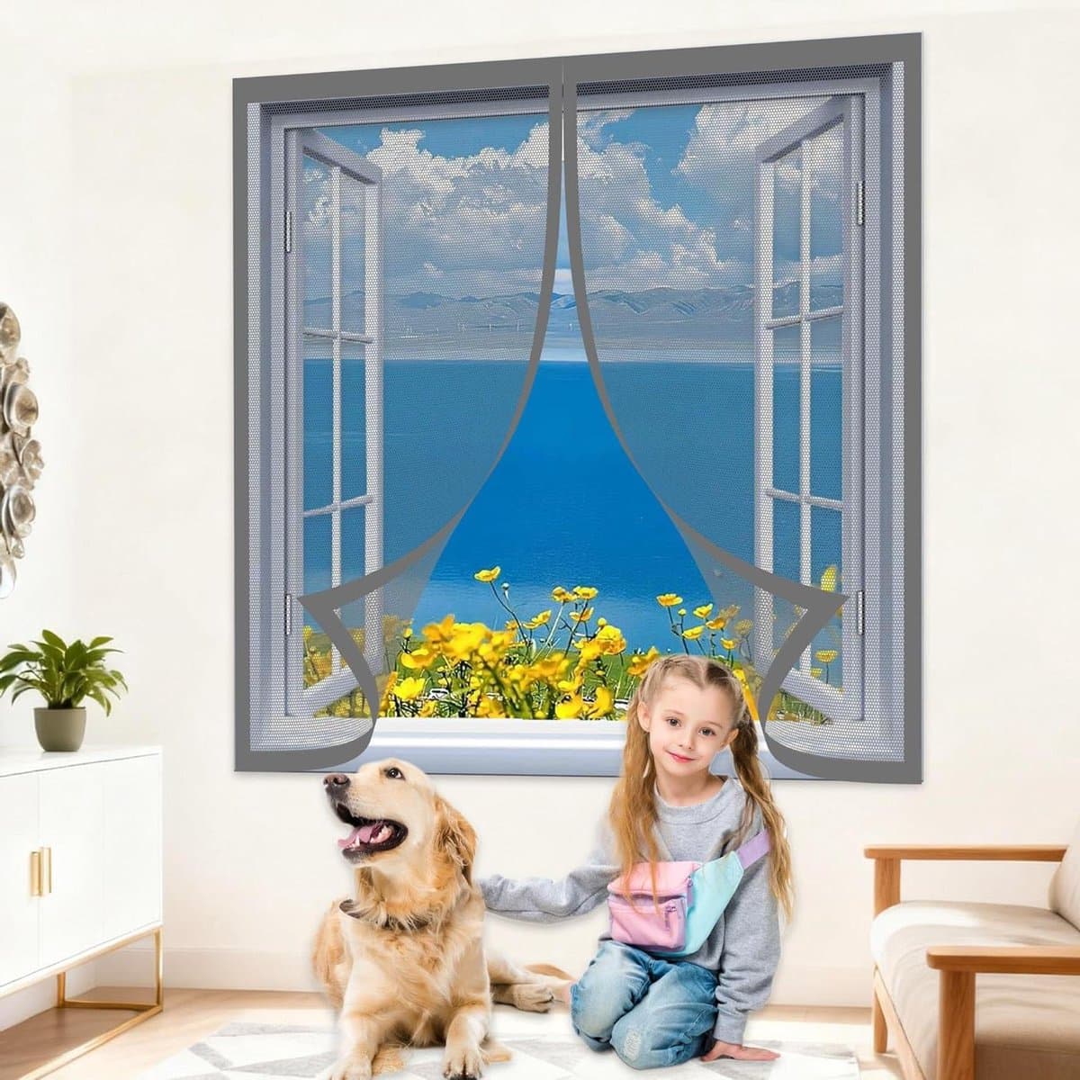 Insectenwerend Raamnet - Zelfklevend Klamboe - Frisse Lucht Binnen - Magnetische Sluiting - 80 x 160 cm - Grijs