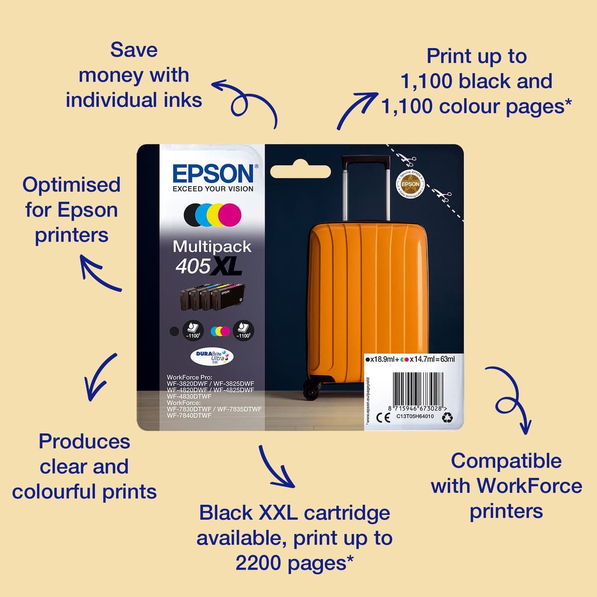 Epson Singlepack Cyan 405 DURABrite Ultra Ink