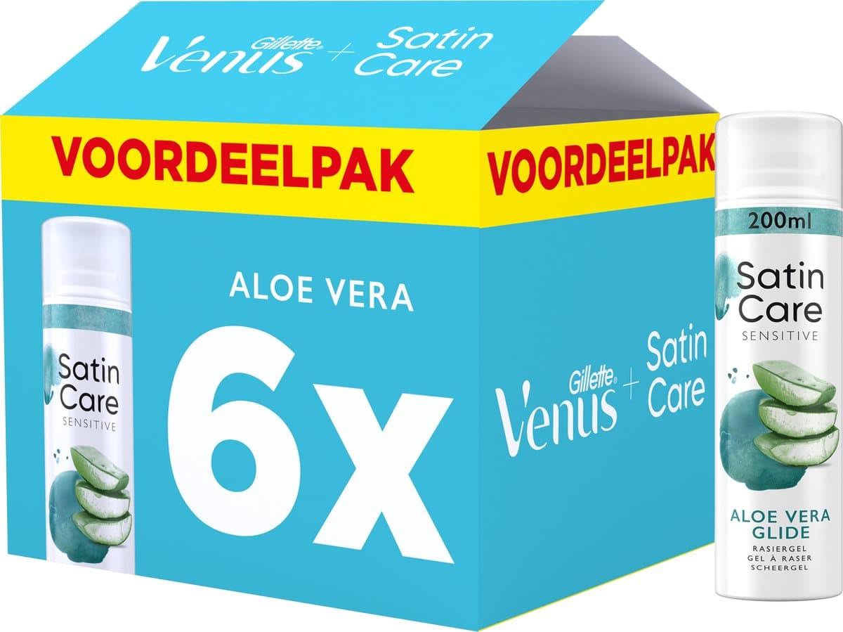Satin Care Scheergel Voor Vrouwen - Aloe Vera Glide - 6 x 200ml - Speciaal Ontworpen Voor Gevoelige Huid