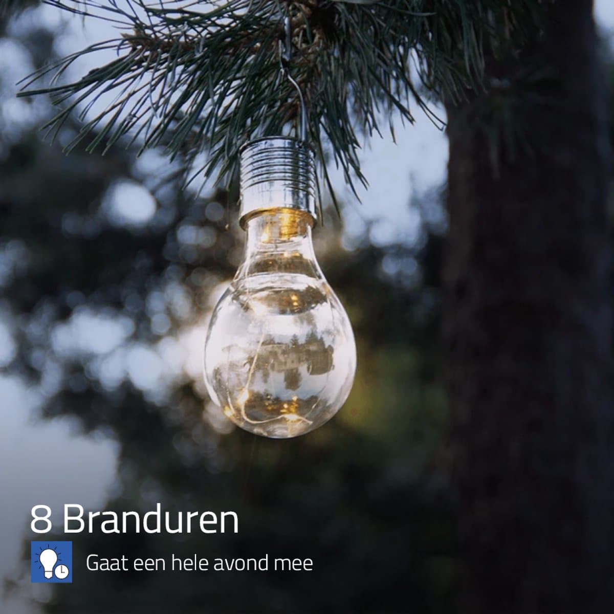 Solar hanglamp voor buiten 'Eddy' - Set van 8 stuks - Vintage gloeilamp look - Warm wit licht - Tuinverlichting - Buitenlampen op zonne-energie