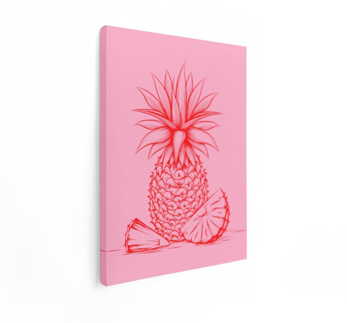 Artaza Canvas Schilderij Ananas - 90x120 cm - Wanddecoratie Fruit - Muurdecoratie Tropisch - Decoratie Illustratie - Roze