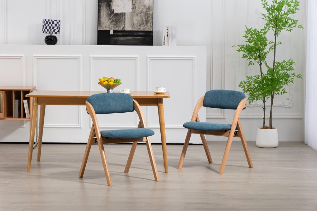 HAUSS SPOLE Eetkamerstoel – Opvouwbare Houten Stoelen Set Van 2 – Gestoffeerde Zitting Met Afneembare Hoes – Voor Keuken En Feest – Massief Hout Blauw