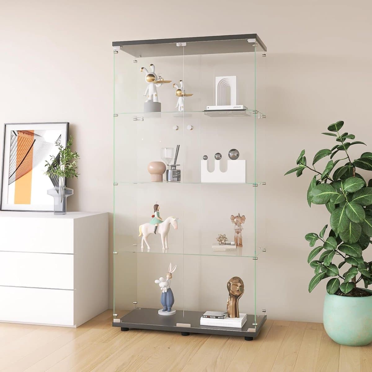 Glazen Vitrinekast met 2 Deuren en 4 Planken - Modern Design voor Woonkamer en Kantoor