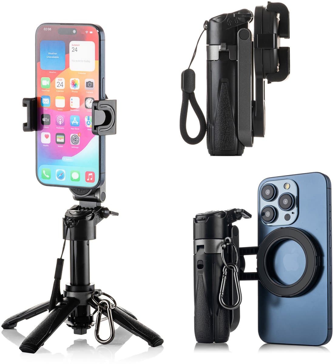 MOJOGEAR TS2 6-in-1 Mini Selfiestick Statief & Grip - Magnetisch voor MagSafe - Met Bluetooth Afstandsbediening - Zwart