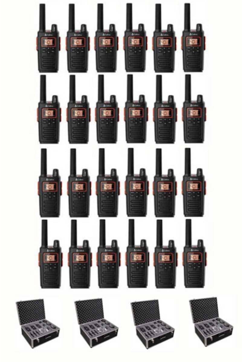 Set van 24 Cobra RX380 vergunning vrije portofoons PMR446 IPX2 en koffer
