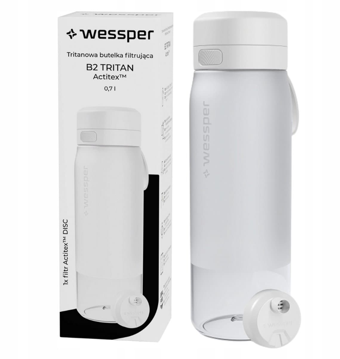 BPA-vrije drinkfles 700ml met actieve koolfilter – duurzame waterfles voor sport, school & fitness – Wit