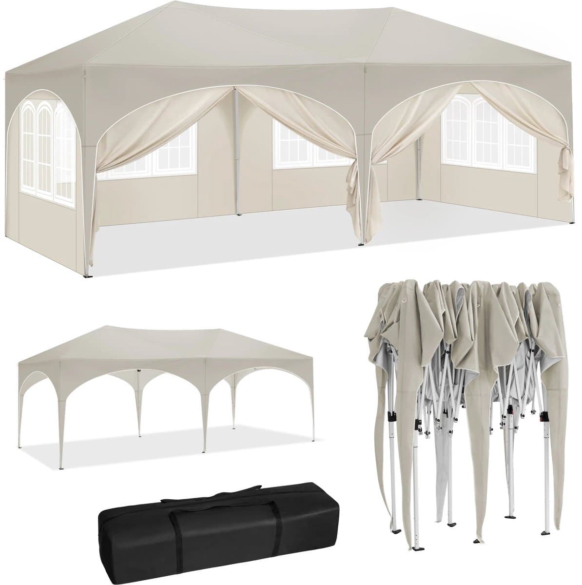 Pop-Up Tent – Tuinpaviljoen – Opblaasbare Tuintent – Buiten Shelter – 3x6 Meter – UV-Bescherming 98% – Verstelbare Hoogte - Beige