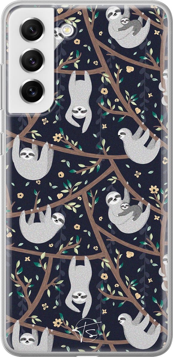 Hoesje geschikt voor Samsung Galaxy S21 FE - Luiaard - Soft Case - TPU - Print - Zwart - Mooie Telefoonhoesjes