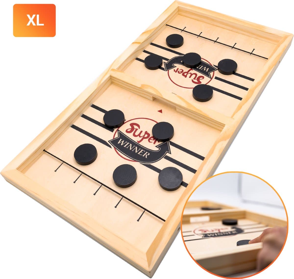 Slingpuck XL - Slingshot - Sint - Speelgoed Jongens & Meisjes - Sinterklaas Cadeautjes - Kadootjes - Speelgoed 4 Jaar - 5 Jaar - Kinderspeelgoed 6 Jaar - Tafelhockey - Cadeautjes - Sjoel Battle - Slingershot - Super Winner - Houten Speelgoed 8 Jaar