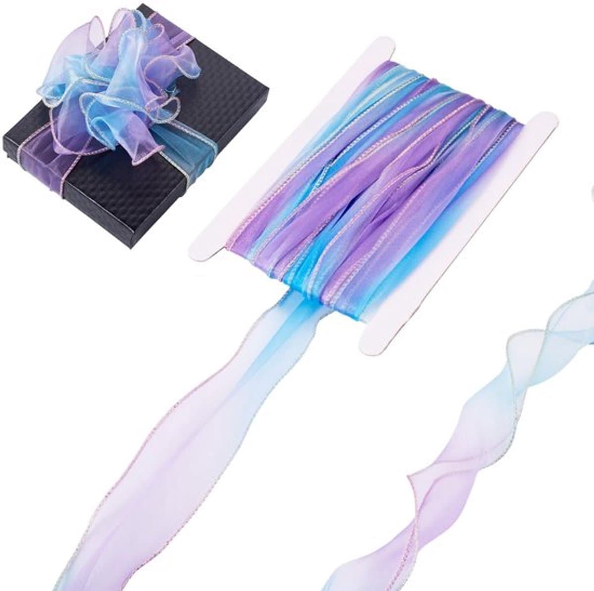 Iridescerend Organza-lint - Cadeauverpakking - 10m - Lichtblauw 55mm - Decoratie - Perfect voor feestjes - Lichtblauw
