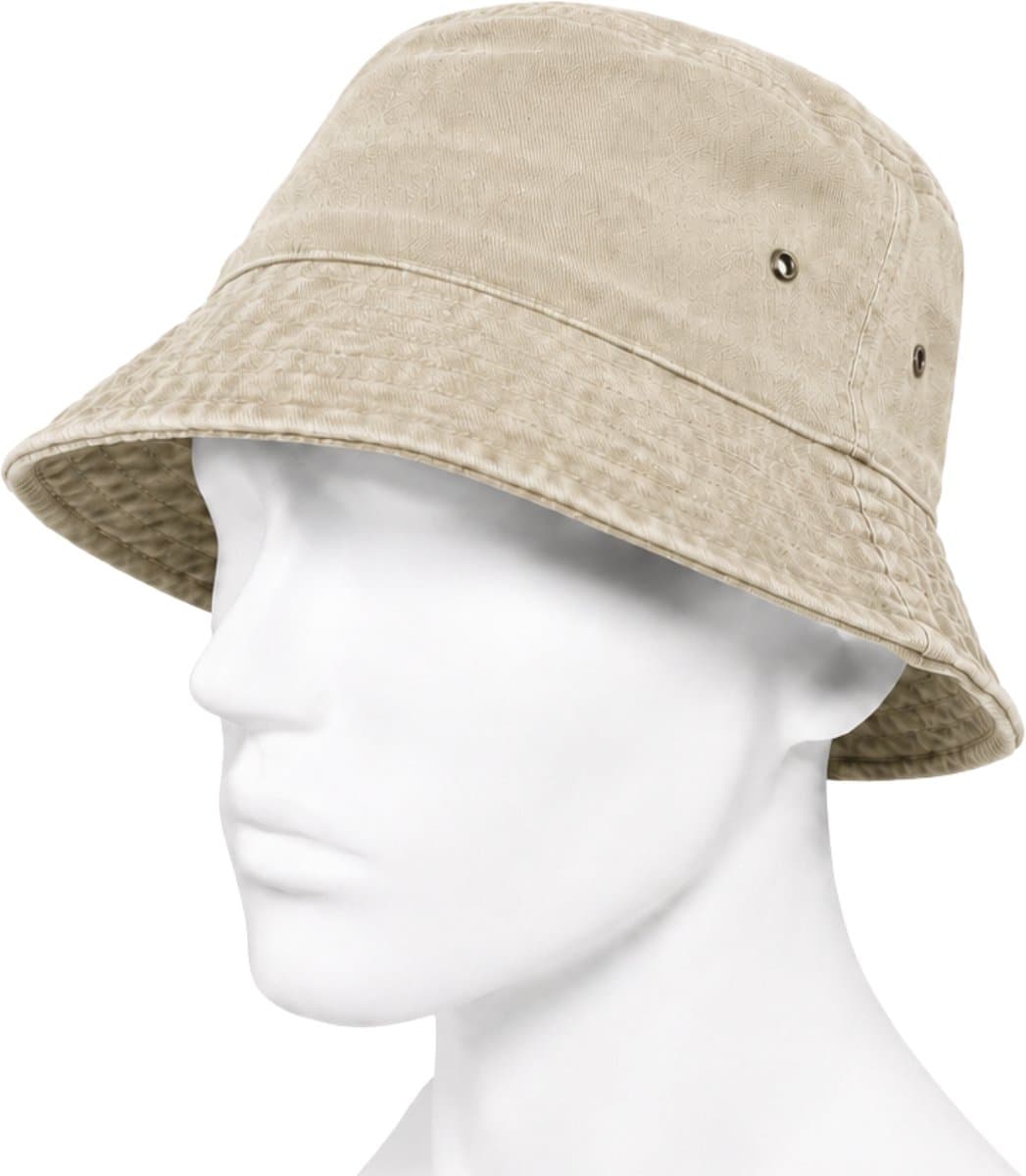 Bucket Hat - Washed Denim - Beige - Maat M/L - Vintage Look - Heren & Dames - Unisex - Festivalhoedje - Vissershoedje - Zonnehoedje - Regenhoedje - Emmerhoedje - Zomerhoedje