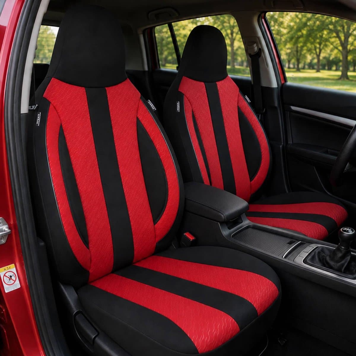 Autostoelhoezen voor Audi A3 BJ vanaf 2020 – Stoelhoezen voor bestuurder en passagier in Zwart/Rood