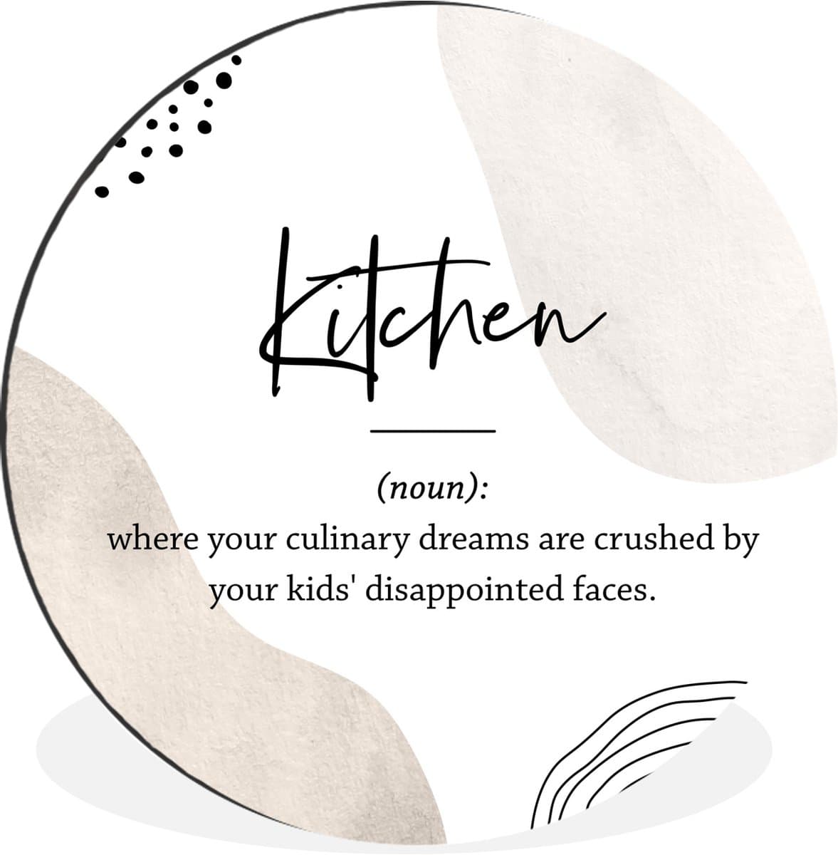 WallCircle - Wandcirkel - Muurcirkel - Spreuken - Keuken definitie - Quotes - Kitchen - Woordenboek - Aluminium - Dibond - 140x140 cm - Binnen en Buiten