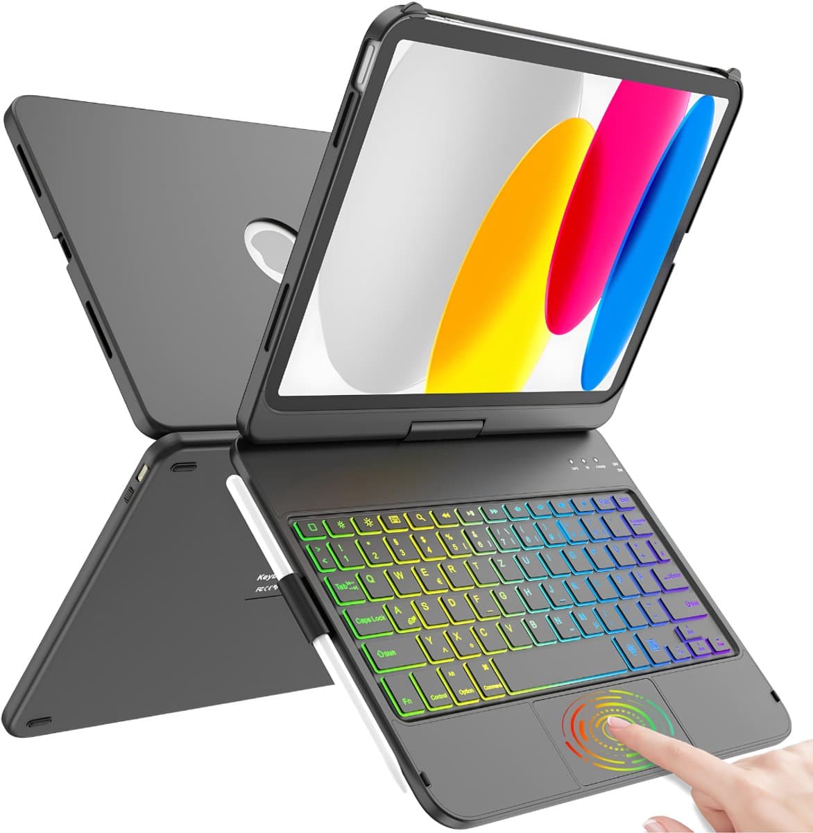 Lìon® Ipad Hoes met Toetsenbord - Toetsenbord met 7 Kleurige Achtergrondverlichting - Toetsenbordhoes voor IPad - Zwart - 3cm x 18cm x 27cm