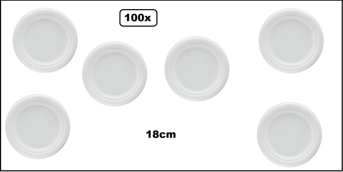100x Gebaksbordje suikerriet 18cm wit - Volledig plasticvrij en daarmee SUP-proof - Ontbijt gebak taart food diner eten festival gebak bbq thema feest
