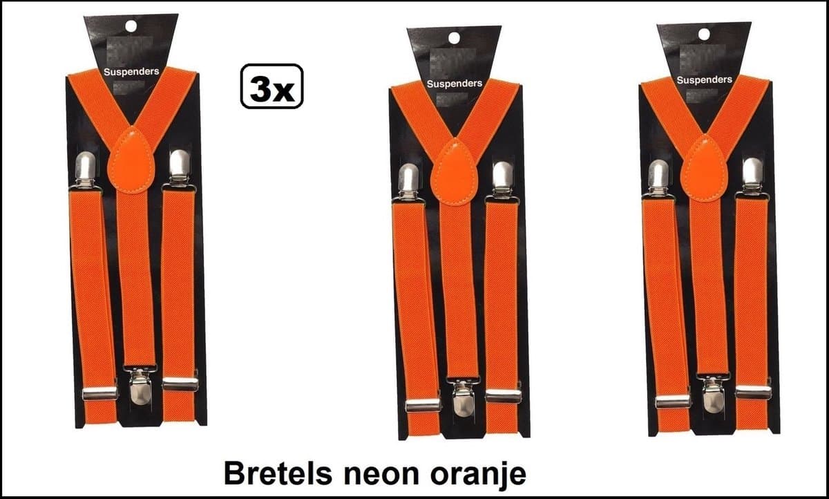 3x Bretel oranje fluor/neon - Koningsdag EK WK Holland festival thema feest Orange bretels fun