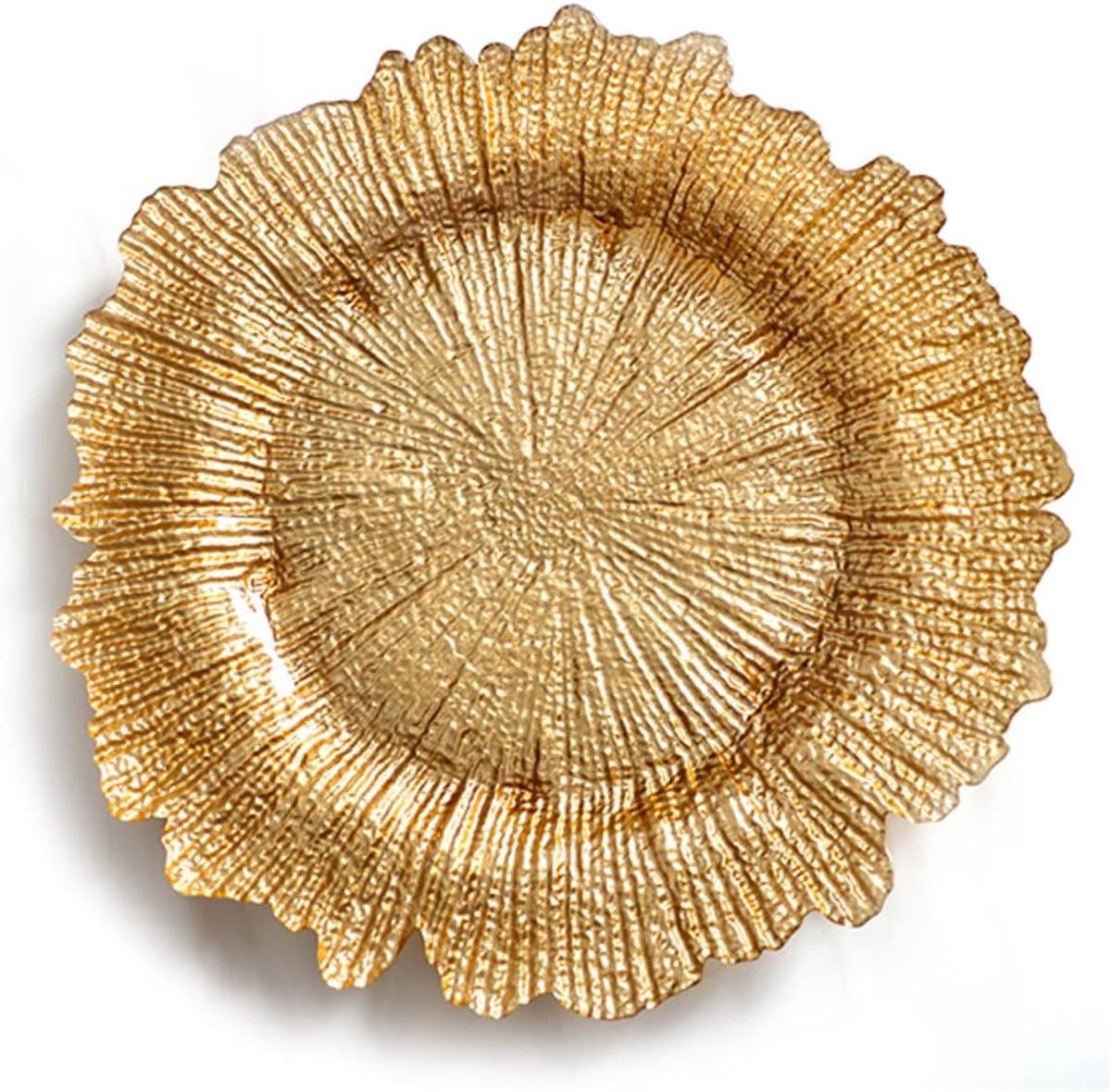 KZQ 13-inch Gold Reef rond dinerbord - Scandinavische stijl - geplooid randontwerp - Geschikt voor bruiloften, evenementen en woonaccessoires - Goud