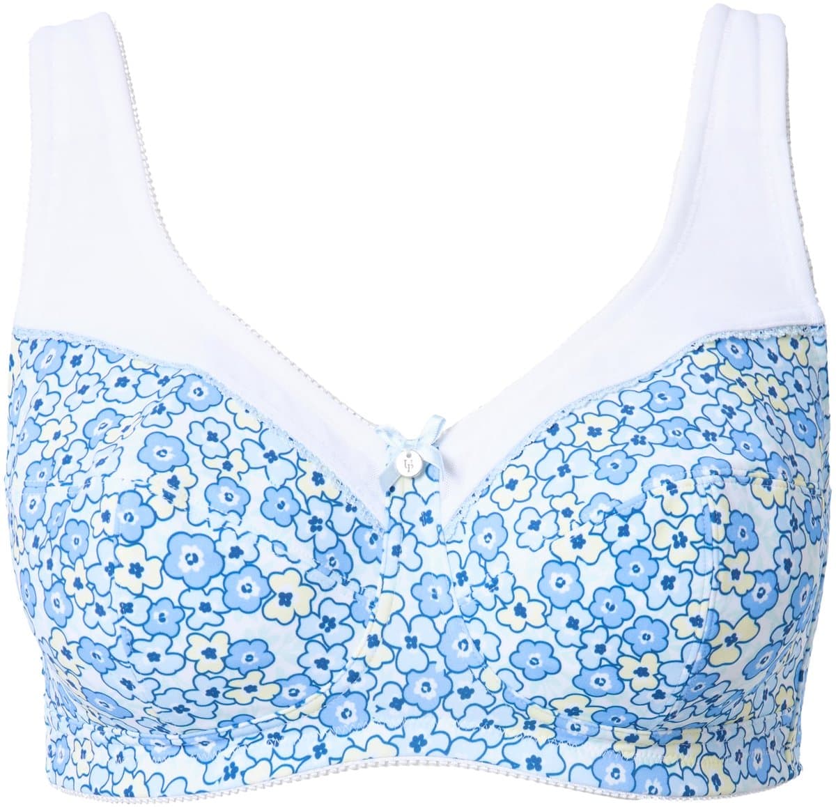 Ulla Popken - Dames - Steunbeha bloemen zonder beugels - Blauw - Maat 100D