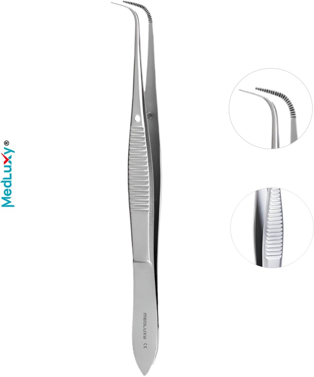 Medluxy - Splinterpincet - 12 cm - Pincet met Gebogen Fijne Punt - MED0615 (EHBO, Hobby, Knutselen etc.)