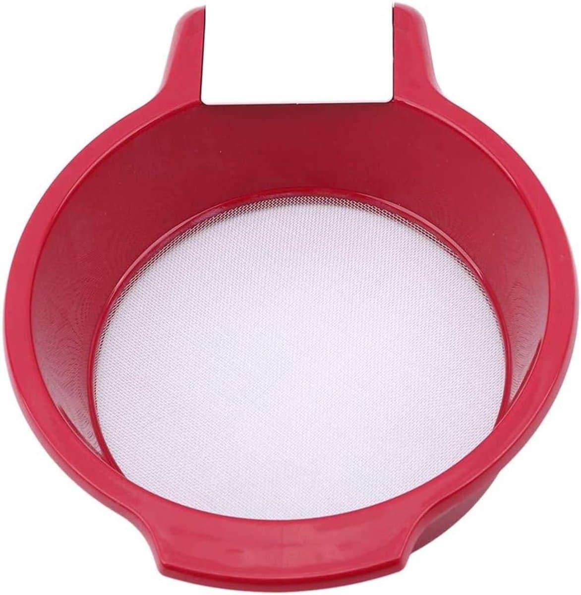 Flour sieve - plastic fine mesh sieve - with free scraper - very fine mesh kitchen strainer - red 20 cm diameter