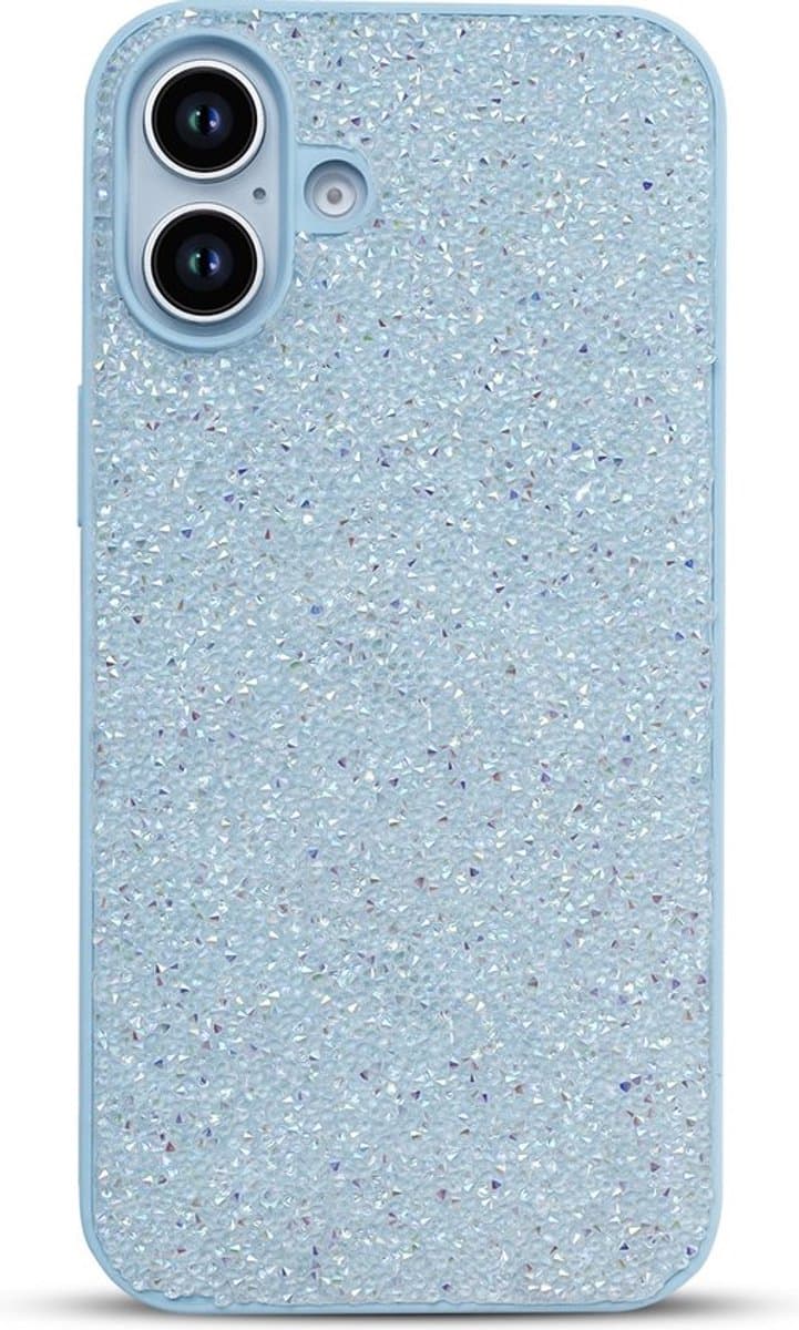 Diamant Glitter Back Cover – Geschikt voor Appel iPhone 16 - Glanzend Telefoonhoesje met Diamantpatroon – Slank & Beschermend Ontwerp - Blauw