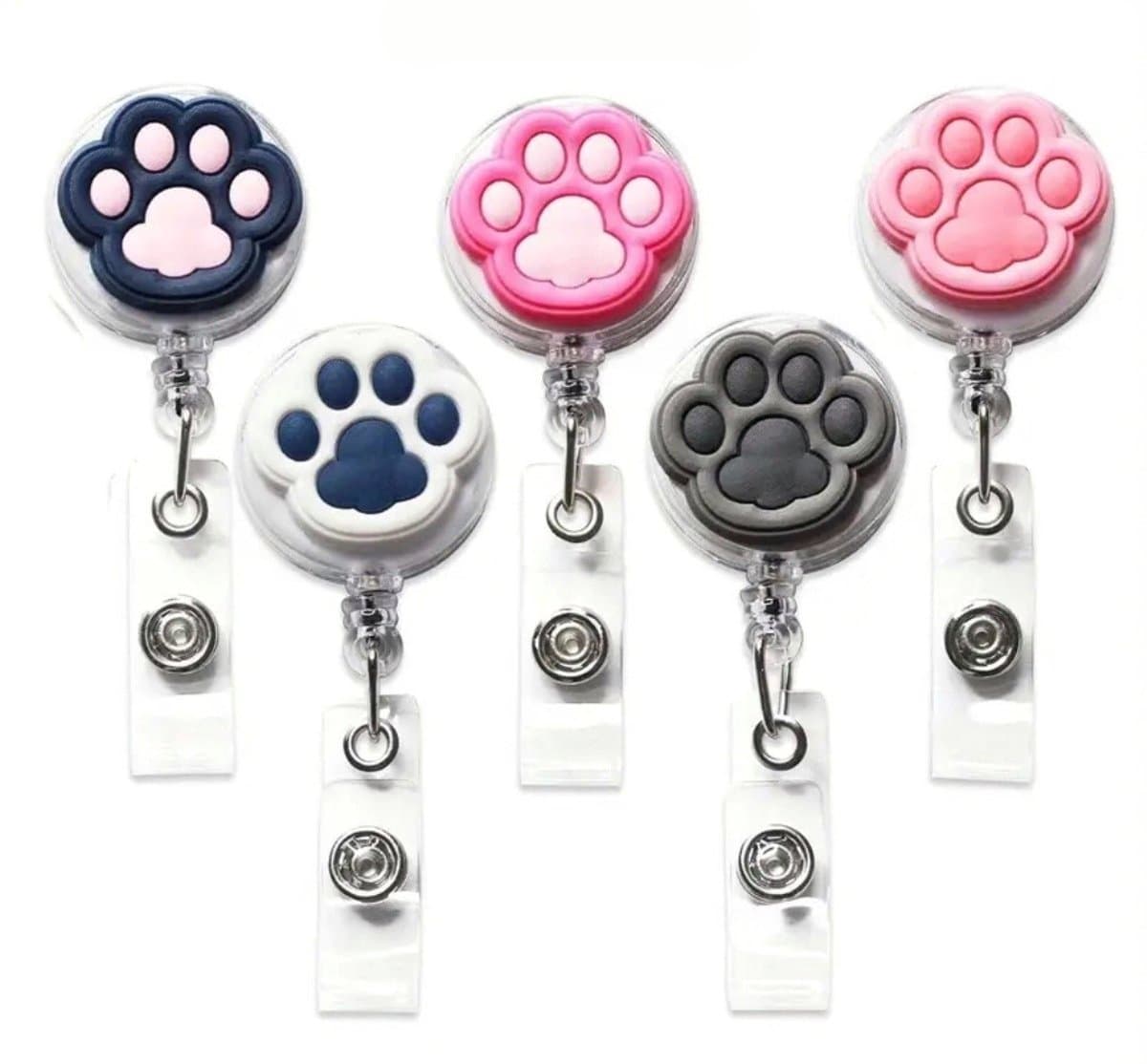 Mj Joys® - Badgehouder met trekkoord - 5-delige Set - Uitschuifbare Badgehouders met Clip - Badgehouder met afrolmechanisme - Badge houder - Badgehouder met koord - Badgehouder - Badgehouder met trekkoord - Pootafdrukken