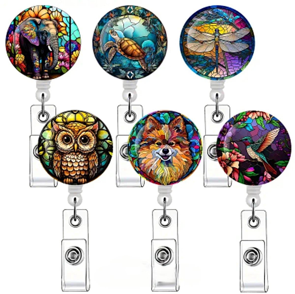 Mj Joys® - Badgehouder met trekkoord - 6-delige Set - Uitschuifbare Badgehouder met Clip - Badgehouder met afrolmechanisme - Badgehouder met trekkoord - Badge Houder - Badge - Badge houder verpleegkundige - Dieren